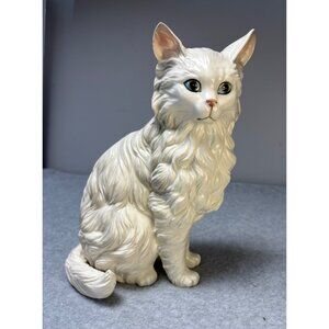 Vintage Lefton Porcelain White Cat Figurine with Blue Eyes H2213 Collectible 9"